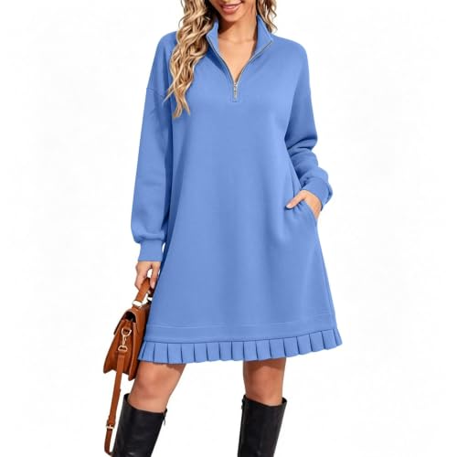 Lazduis Sweatshirt Dress Women Quarter Zip Long Sleeve Casual Tunic Dresses - image 8