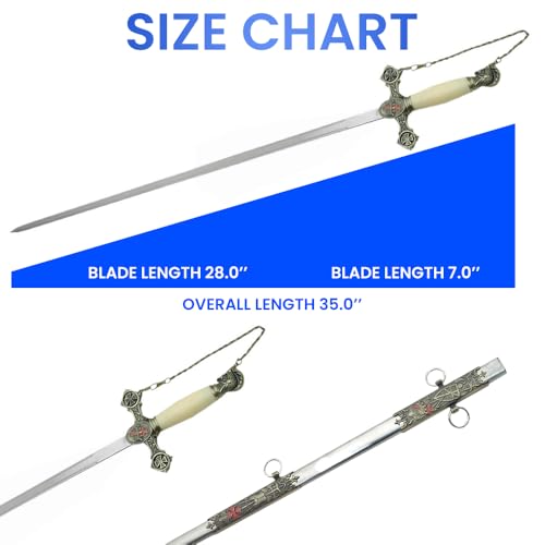 SZCO Supplies 35" Masonic Knights Templar Replica Ceremonial Sword with Adorned Scabbard for Display, Collectors and Ceremonial Use