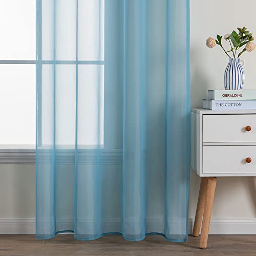 MIULEE Gardinen Voile Vorhänge mit Ösen 2er Grau-Blau 140x245cm – Ansicht 2