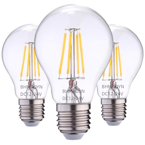 BHMAOYN 12V 24V E27 LED Lampadina 6W Bassa Tensione Lampadine Bianca Calda 2700K AC/DC12-24V Antico Retro E27 LED Luci 60W Equivalente,Per Sistema Solare,Campervan Camper Marine,Set di 3