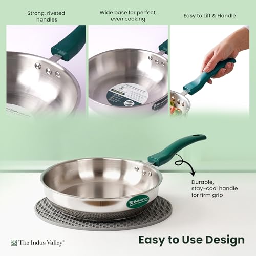 Image of The Indus Valley Stainless Steel Impact Bonded Fry Pan 22cm / 1.7 litres | 3-Layer Thick Bottom | Induction-Friendly Cookware | Heat-Resistant Handle | Toxin-Free | No Chemical Coating