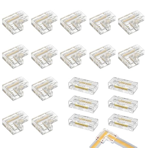 20 Pezzi Trasparente LED Strisce di Connettori, 6 Connettori Rapidi Centrali Trasparenti 14 Angolari a L Strisce Luminose Senza Saldatura Spina Adatto Per LED COB a 2 Pin da 8 MM di Larghezza