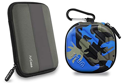 Image of AirCase AP-HDC Plastic External Hard Drive Case for 2.5-inches Hard Drive (Gray)+Tizum Earphone Carry case