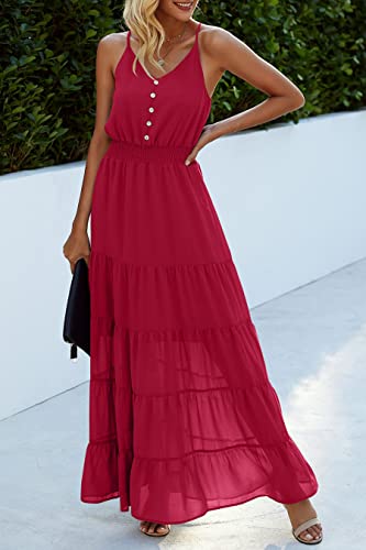Image of PRETTYGARDEN Women's 2026 Summer Maxi Dress Spaghetti Strap Sleeveless High Waist Beach Vacation Long Sundresses