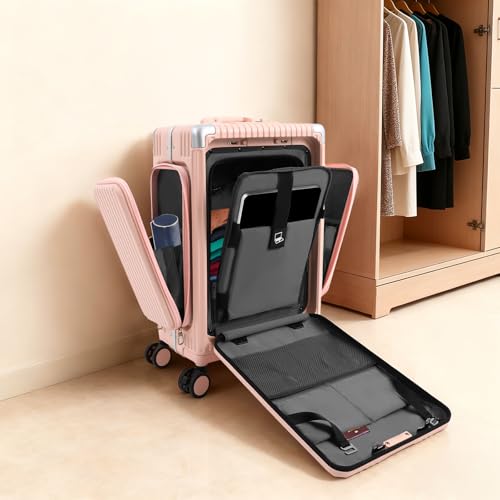 RUETERY Walizka z twardą obudową, 20", bagaż podręczny z 3 otworami, cicha, podwójne kółka 360° (2 z hamulcami), funkcja ładowania USB i typu C, zamek szyfrowy, walizka podróżna na podróż służbową i