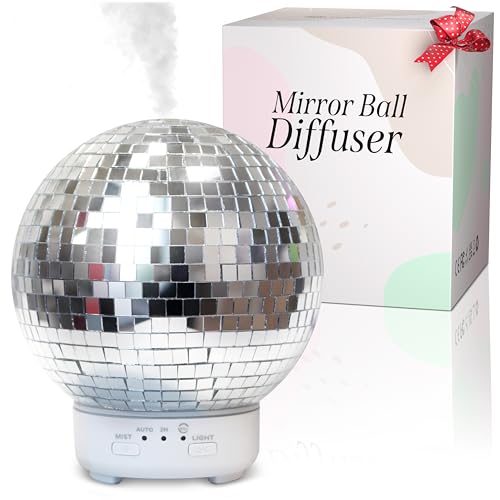 Mirror Ball Diffuser Cute Essential Oil Diffuser and Humidifier for Home 2 Timer Modes Mirror Ball Eclectic & Maximalist Room Decor Disco Gift