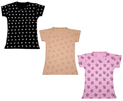 Image of indi weaves Girls Printed Cotton Half Sleeves Tshirts (Pack of 3)