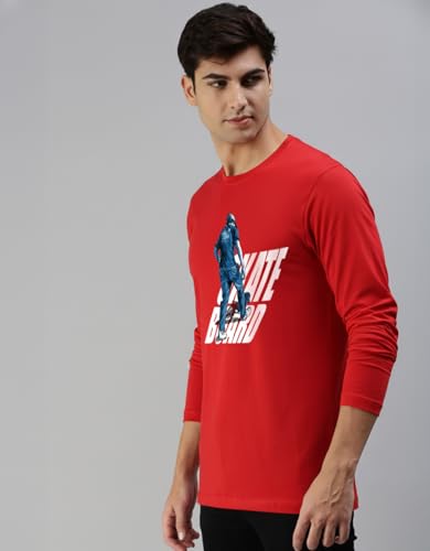 Image of Veirdo Pure Cotton Round Neck Regular Fit Graphic Printed Full Sleeve T-Shirt for Men (Colors- Red, Navy, Black, Swanwhite & White) Sizes: S to 2XL