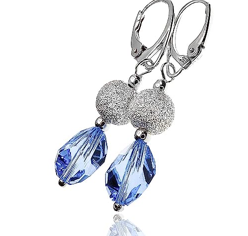 Boucles d'oreilles Sapphire Diamond Arande en argent 925 et cristaux d'Autriche artisanaux