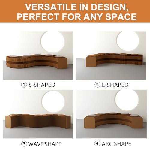 Image of Kraft Paper Rectangle Ottoman - Collapsible Stool with 3 Cushions, 330 lbs Honeycomb Folding Bench, Aesthetic Portable Stool, Entryway Bench & Space-Saving Vanity Seat (Brown-B, 4 Seats)