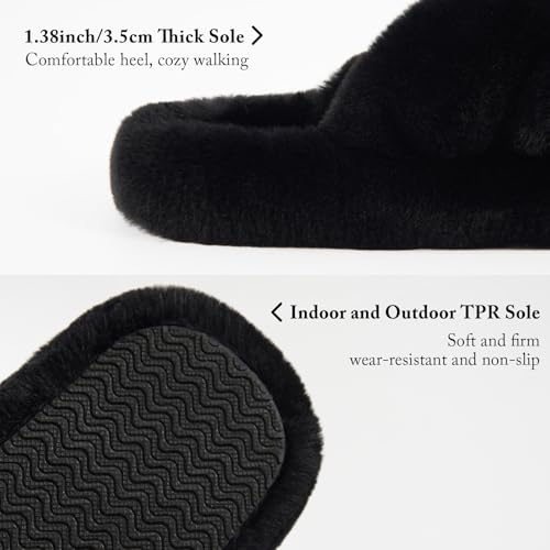 Image of SOULROSE Womens Slipper Open Toe Fuzzy House Slippers for Woman Platform Indoor Outdoor Cross Band Slippers with Anti-Slip Sole Furry Bedroom Memory Foam Gift Shoes