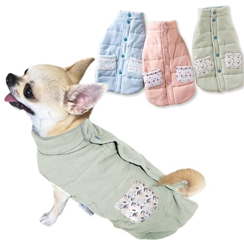 Pets Family(ペッツファミリー) 犬服 ベスト 綿100% リバーシブル 背中開き 秋冬 冬用 防寒 中綿 コート ドッグウェア ペット服 背開き 小型犬 中型犬 (S, ミント)