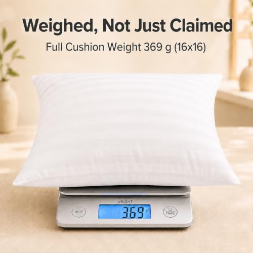Image of Cloth Fusion Microfiber Sofa Cushion Fillers, White, 16x16 inch, Set of 2 | Satin Striped Soft Cushion, 16 inch x 16 inch Pillow For Sofa, hypoallergenic, Hollow microfibre fill, Fluffs Up in 24 Hrs