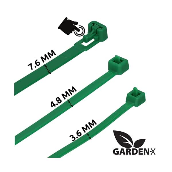 GARDENIX Pflanzenbinder, Kabelbinder 100 Stück (3.6 mm x 100mm, Grün), Wiederverwendbar, Verstellbarer – Bild 3