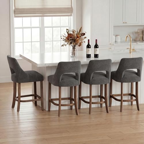 Image of UVV Bar Stools Set of 4, Upholstered Counter Height Bar Stools, Modern Counter Stools with Wood Legs for Kitchen Island Dining Room Bar, Dark Grey