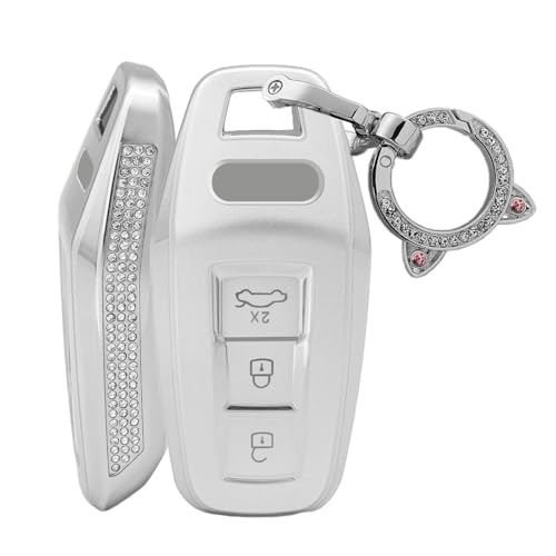 KUNIO For Audi Rhinestone Car Key Fob Cover Case Fit for Audi A3 A5L A6 Avant E-tron Q6 Q5 SUV A6L Q6L Q5 New 2025 Bling Diamond Keychain for woman girl TPU Key Holder Accessories 3 Button F White
