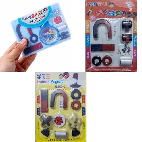 Science Project Magnetic Kit for Kids | Educational Learning Set | Classroom Experiment Tools for Kids Including Bar | Ring | Horseshoe | Thread | Car Magnets, Pack of 3 Magnetic Learning Tools