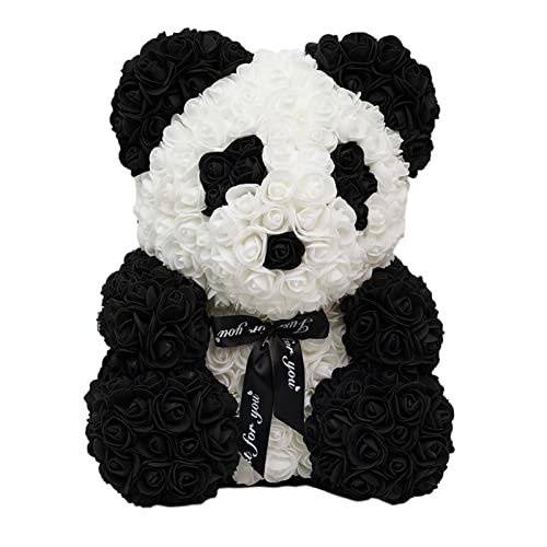 Ours en peluche rose, ours panda rose, ours panda rose artificielle de 9,84 pouces avec nœud papillon/décor de cœur, poupée panda faite à la main pour les anniversaires de la Saint-Valentin Cover