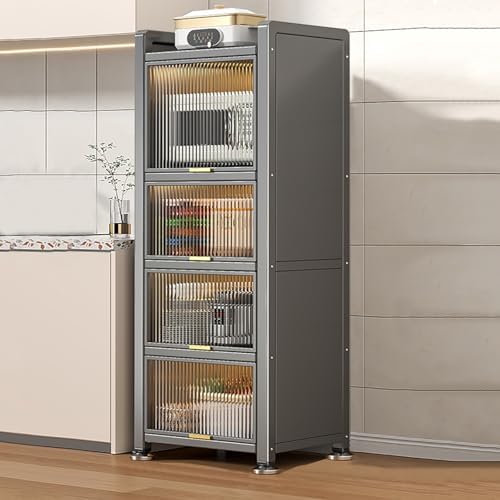 White Kitchen Appliance Storage Cabinet, Pantry Shelf with Transparent Flap Doors, 40x122x36cm, Kitchen Organizer Rack for Small Spaces, Modern Design