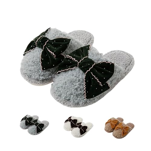 Women's Indoor Fuzzy Plush Slippers - Charming Bowknot, Closed - toe, Warm & Non - Slip for Home Comfort