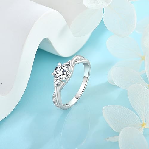 Cubic Zirconia Rings 925 Sterling Sliver 3-Stone Engagement Rings for Women Round Cut CZ Wedding Band Twisting Infinity Promise Rings for Her Size 5-102