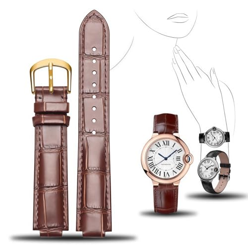 ROUREOX Pasek do zegarka Prawdziwa Skóra Wzór Aligatora, Wymienna Bransoletka z Tradycyjną Klamerką dla Ballon Bleu de Cartier-Biały+Srebrny 20mm*18mm