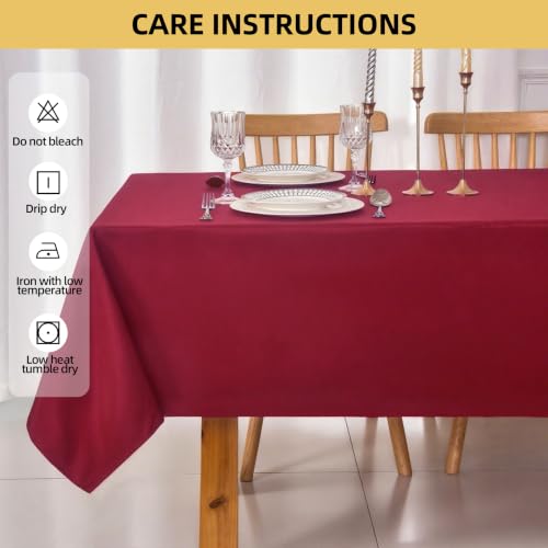 Image of 2-Pack 60x84 inch Burgundy Table Cloths, Solid Stain and Wrinkle Resistant Oblong Tablecloth, Premium Plain Weave Polyester Fabric Rectangle Table Linen Covers for Hotel, Banquet