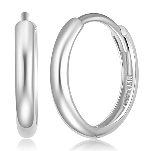 14k White Gold 2mm Thickness Hoop Huggie Earrings (13 x 13 mm)