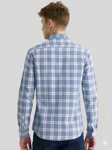 Image of Yuvawear, Men's Full Sleeve Checkered Casual Shirt, Blue, Green, and Cream Plaid Pattern