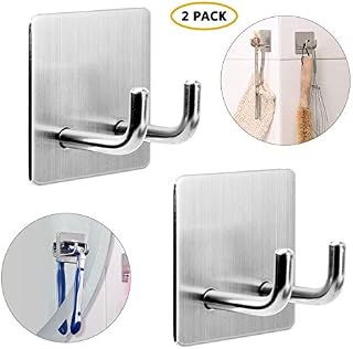 Robe Towel Hooks Coat Hooks, Double Prong Shower Holder for Razor Loofah Bathrobe