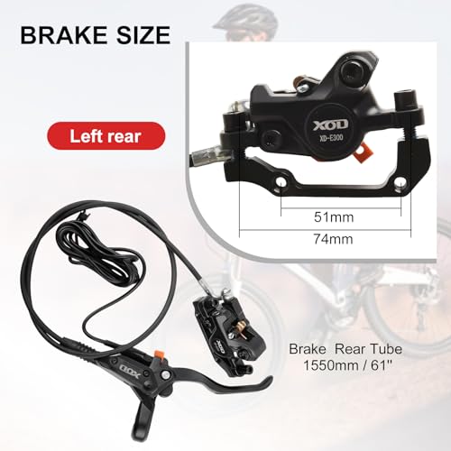 E-Bike Hydraulic Disc Brake Set Electric Power Control Shifter, Aluminum Front 140/160mm Rear 160/180mm Brake Rotors, Left/Right-Front/Rear Braking Direction for Scooter and Motorcycle(Left Rear)
