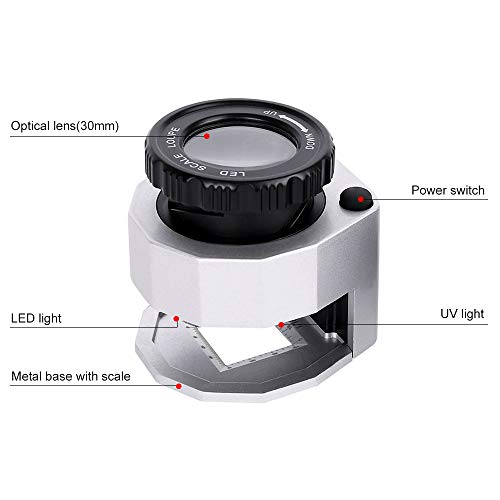 Lupa de escala de LED 30X Ampliação ajustável Lupa dobrável Tipo de mesa de metal Espelho com escala