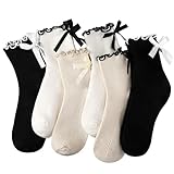 ZhouBoat 6 Pairs Womens Bow Socks Ruffle Casual Crew Socks Cute Black White Soft Breathable Cotton Frilly Ankle Socks Multicolor 1