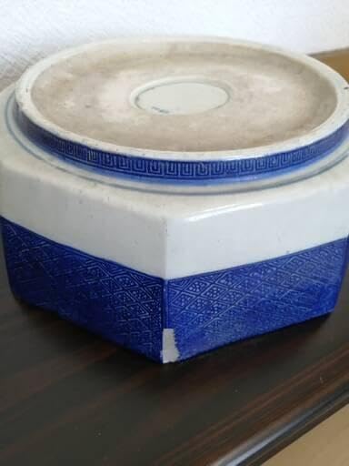 17 古伊万里染付八角の鉢 鹿とコウモリの図中皿 六寸 古伊万里 染付