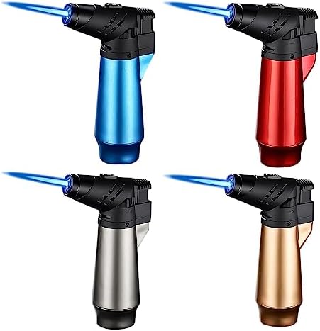 YOYIAG Mini encendedor de antorcha resistente al viento: paquete de 4 mecheros de antorcha, mini encendedor de chorro, recargable y ajustable, para barbacoa, crema brulee (se vende sin gas)