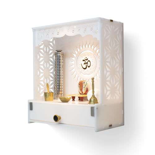 Heartily Acrylic Shree Beautiful Pooja Stand for Home Mandir for Home Temple for Home and Office Puja Mandir for Home and Office Wall with LED Spot Light Product (H- 18 L- 16 W-8.75 Inch)