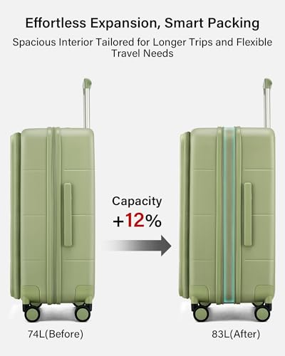 Image of Hanke Hardside Expandable Checked Luggage, 24 Inch Top Opening Trunk Luggages with Spinner Wheels, All-PC Hard Shell Suitcase, Lightweight TSA Checked-Medium(Bamboo Green, 83L)