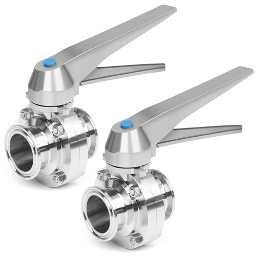 JMCOLMT 1.5 Inch Butterfly Valve 2 Pcs Tri Clamp Sanitary Stainless Steel 304 with Trigger Handle Tri Clamp Butterfly Valve