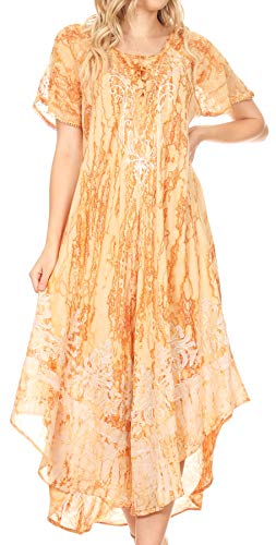 Image of Sakkas Ronny Lace Embroidered Cap Sleeve Tie Dye Wash Caftan Dress /Cover Up