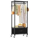 Goodraio ハンガーラック 頑丈 大容量 洋服ラック 耐荷重170kg ワードローブ クローゼット 洋服掛け 省スペース＆キャスター付き おしゃれ 高さ調節可能 衣類収納 防サビ加工 組み立て簡単 家庭用 ワードローブ (ブラック, 幅60×奥行40×高さ180cm)