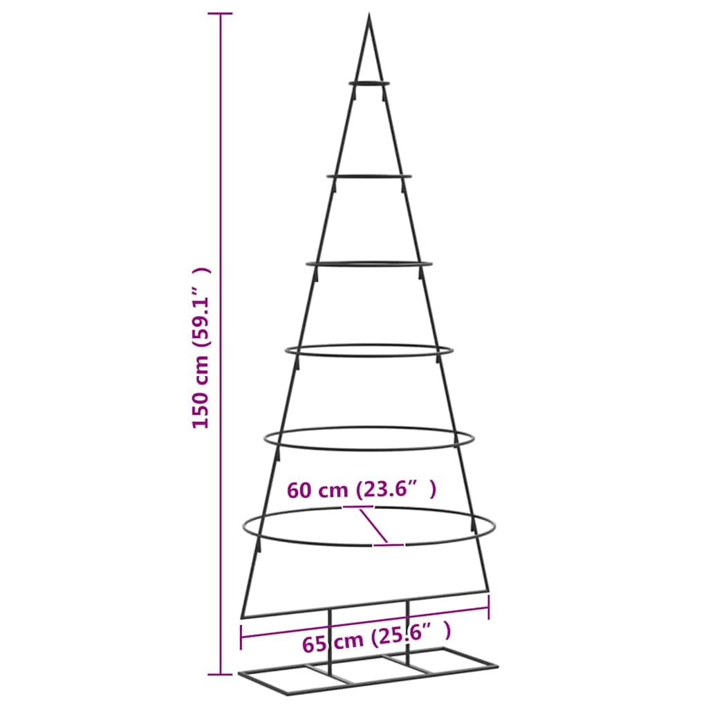 Albero di Natale in metallo, 150 cm, nero, in acciaio verniciato a polvere, con 6 livelli, supporto stabile, pieghevole, per interni ed esterni, balcone, moderna decorazione natalizia con