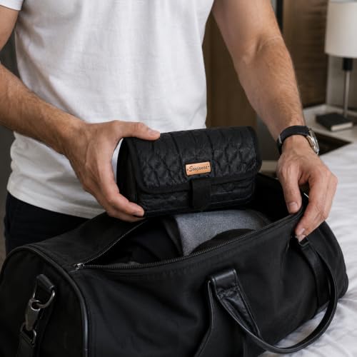 Image of Multifunctional Waterproof Shaving Kit Bag - Travel Cosmetic & Toiletry Organizer Pouch for Men and Women | Compact Medicine & Grooming Storage Case (Black)