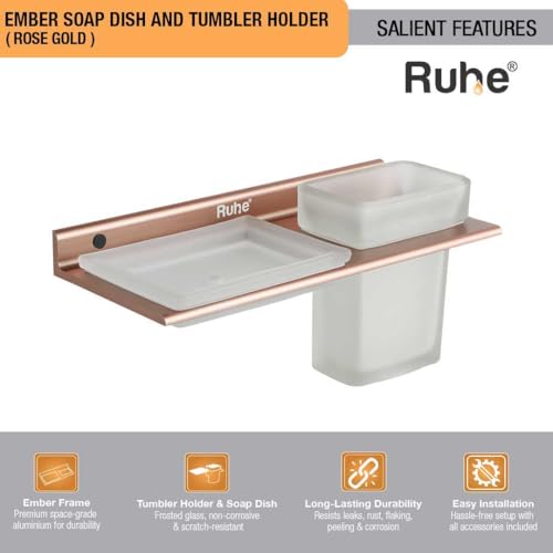 Image of Ruhe Ember 2 in 1 Soap Dish & Tumbler Holder | Soap Case | Tooth Brush Holder | Bathroom Accessories | Wall Mounted | Soap Stand | Rose Gold