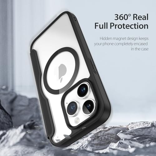 Image of DUX DUCIS for iPhone 15 Pro Flip Case, Compatible with Magsafe, PC + TPU Leather Magnetic Phone Case - Black