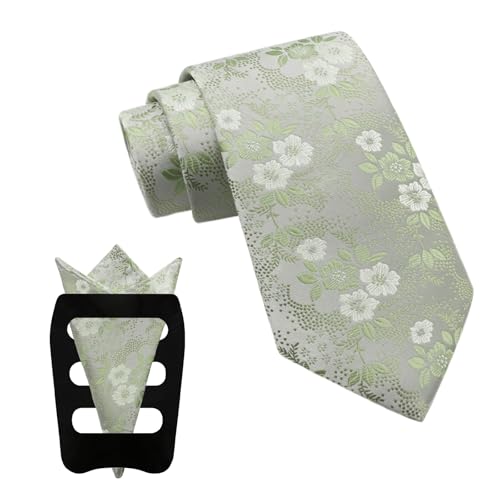 Image of Mantieqingway Floral Ties for Men, 3pcs /set Neck Tie Pocket Square Holder Set for Wedding Business Prom Party Usual