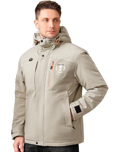 Image of Men's Thermal Waterproof Windproof Jacket Hooded Insulated, Lightweight Winter Snow Coat with Multiple Pockets