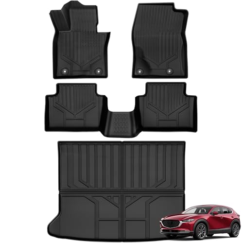 YITAMOTOR Floor Mats & Cargo Liner for Mazda CX-30 2026 2025 2024 2023 2022 2021 2020 Includes 2 Rows and Trunk Mat Set Cutsom Fit All-Weather Automotive Floor Mat Set Liners Black