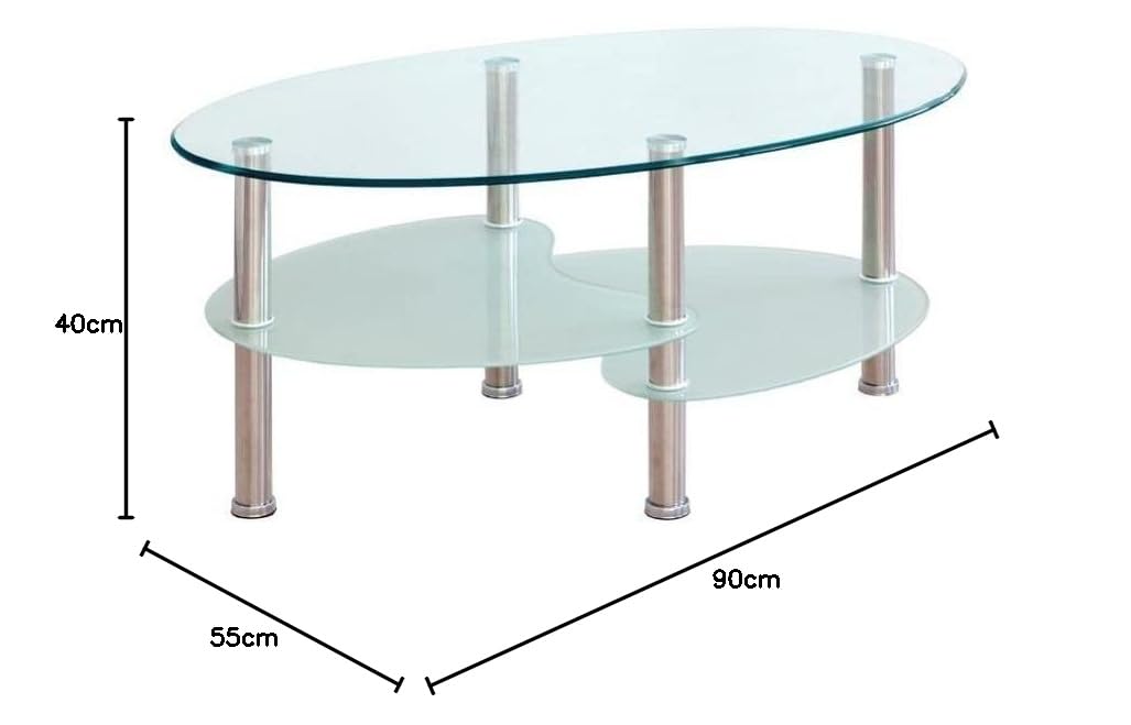 Homely - Mesa de Centro Ainara, Mesa de Cristal Ovalado con revistero, para salón, Comedor, Sala de Estar, Color Cromo, 90x55x40 cm