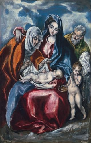 HRJUBWREE Murales Vintage Pintura de Póster Artística Imagen Lienzo la Sagrada Familia con Santa Ana y el Niño Juan Bautista de El Greco para Decoraciones del Hogar 60x90cm