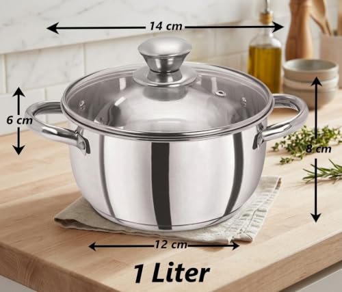 Image of Stainless Steel with Toughen Glass Lid Handi Set /Dutch Oven Induction & Gas Stove Friendly Cook and Serve Handi Set with Toughen Glass Lids with Dishwashing Rag Free